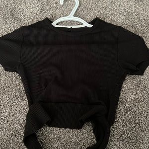 Black garage tie back crop top